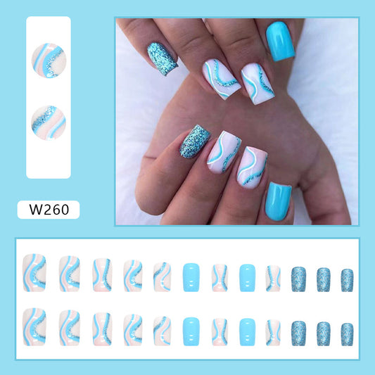 FM17 Light Blue Water Wave Nails