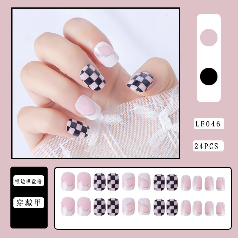 FS04 Silver Edge Checkerboard Grid Nails