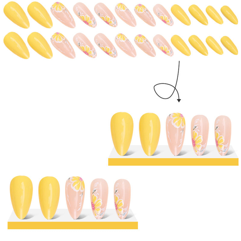 FA04 Milk Yellow Flower Nails