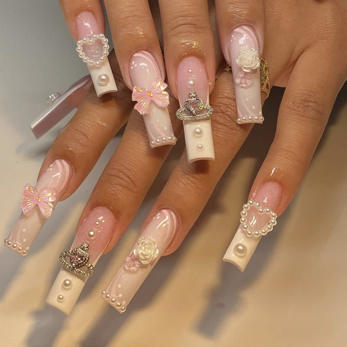 FM44 French Butterfly Pearl Nails