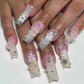 FM64 Pearl Heart Pink White Gradient Nails