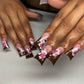 FD01 Duckbill French Floral Print Diamond Nails