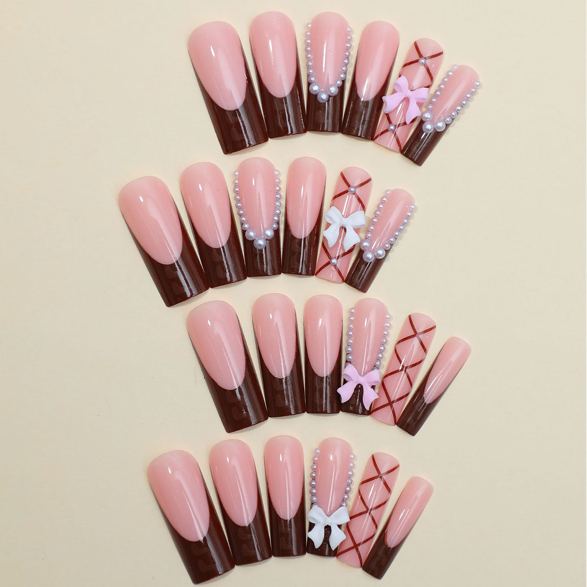 FM51 Chocolate French Butterfly Pearl Nails