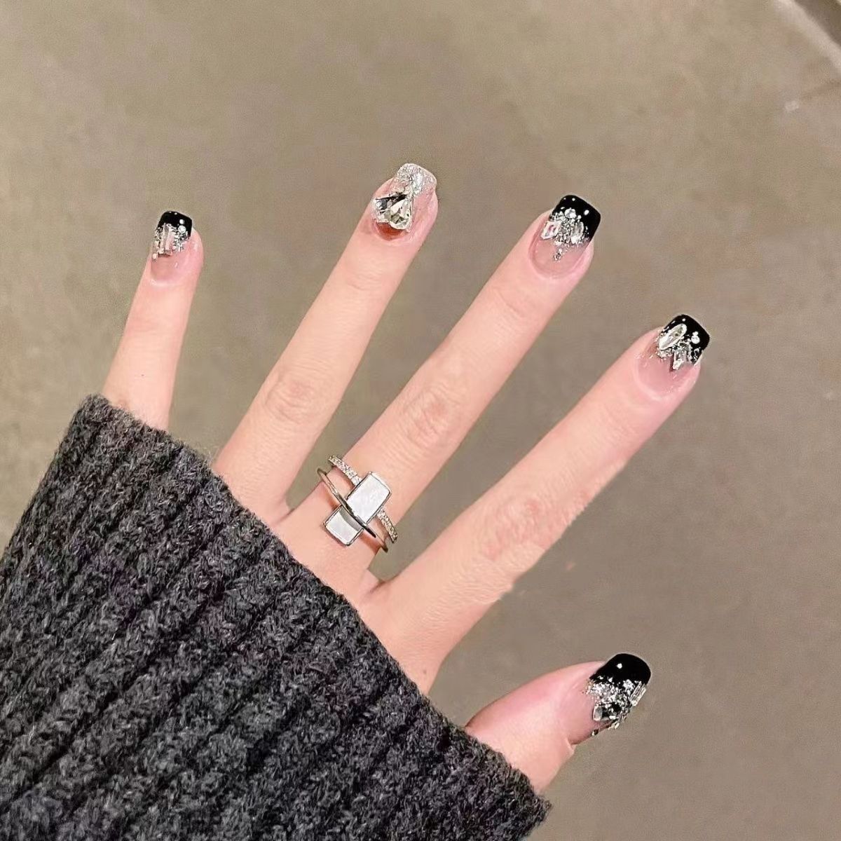 FS14 Black Night Love Diamond Nails