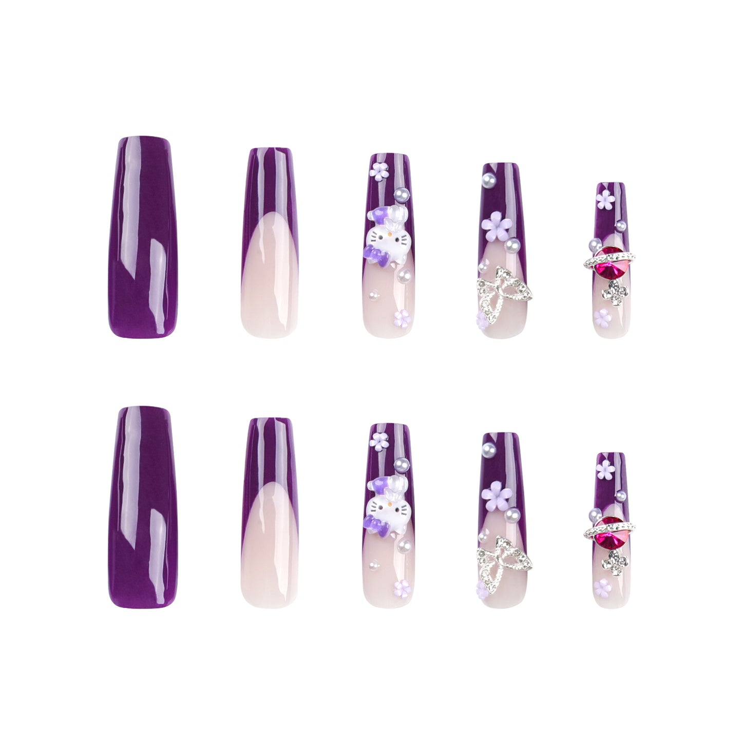 FM39 Purple Hello Kitty Cat Nails