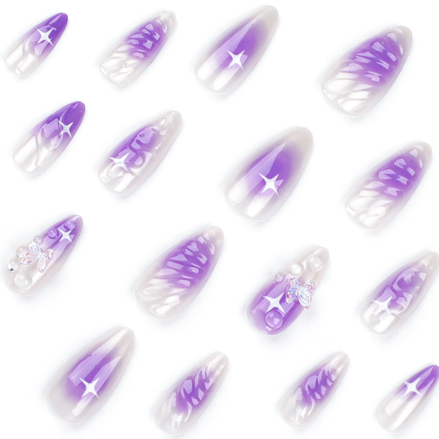 FM40 3D Butterfly Purple Halo Nails