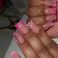 FD04 French Pink Dot Diamond Nails